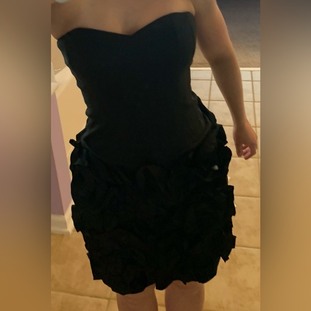 Max & Cleo Black Rosette Sweetheart Neckline Party Holiday Dress